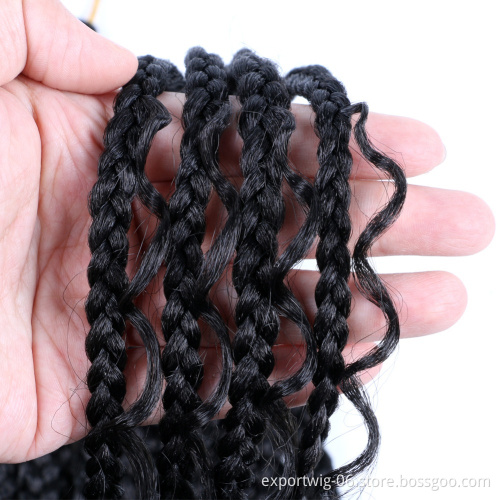 Box Braids Hair With Curly Ends River Box Braids Pre-looped Goddess Locs Crochet Hair Braiding Synthetic Extension